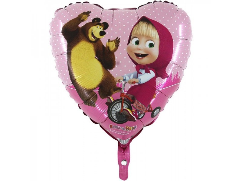 PALLONE MYLAR CUORE MASHA E L'ORSO 18" CM. 45 - L'Officina