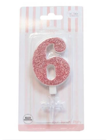 CANDELINA NUMERO 4 CELESTE GLITTER 10 CM