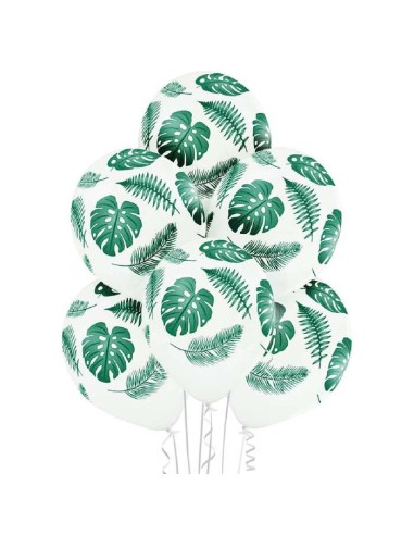 PALLONE LATTICE 12" 30CM BIANCO FOGLIE VERDI TROPICAL 50PZ -