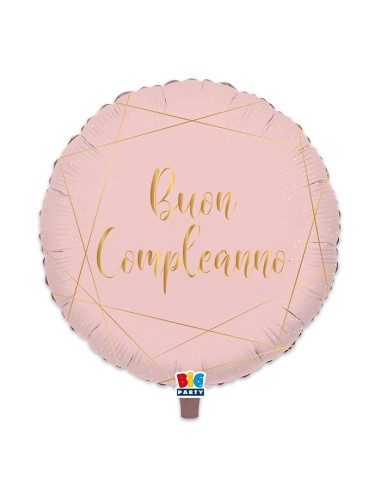 PALLONE MYLAR 18" 45CM ROSA-ORO BUON COMPLEANNO - L'Officina