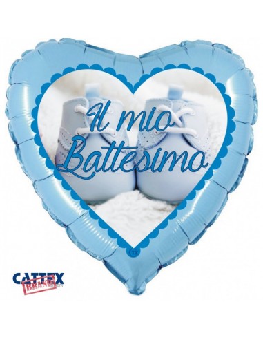 PALLONE MYLAR CUORE 18" BATTESIMO CELESTE SCARPETTE 45CM -