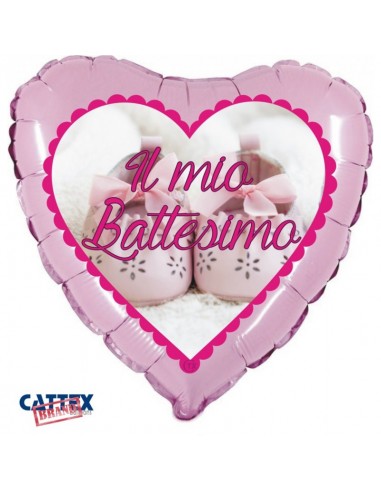 PALLONE MYLAR CUORE 18" BATTESIMO ROSA SCARPETTE 45CM -