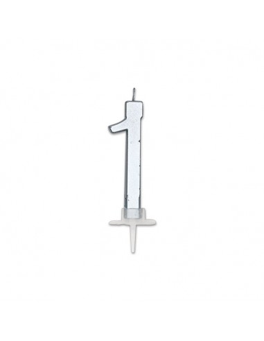 CANDELA NUMERO 1 CERA ITALIC METAL ARGENTO 7CM - L'Officina