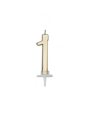 CANDELA NUMERO 1 CERA ITALIC METAL ORO 7CM - L'Officina delle