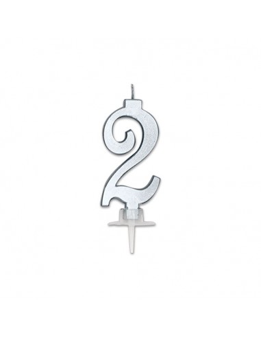 CANDELA NUMERO 2 CERA ITALIC METAL ARGENTO 7CM - L'Officina