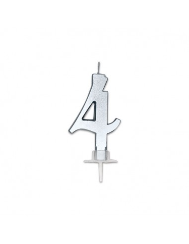 CANDELA NUMERO 4 CERA ITALIC METAL ARGENTO 7CM