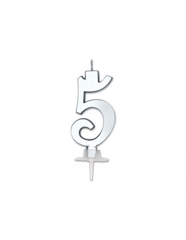 CANDELA NUMERO 5 CERA ITALIC METAL ARGENTO 7CM - L'Officina