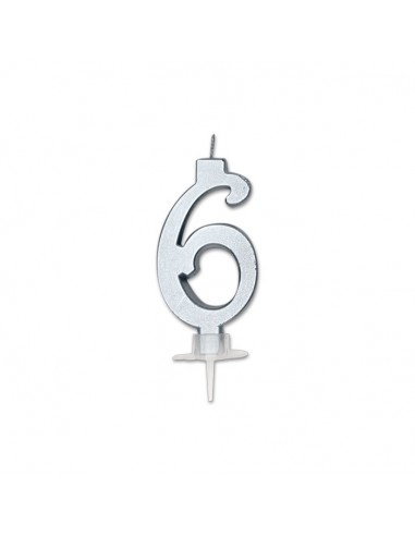 CANDELA NUMERO 6 CERA ITALIC METAL ARGENTO 7CM - L'Officina