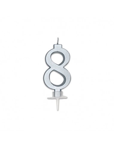 CANDELA NUMERO 8 CERA ITALIC METAL ARGENTO 7CM - L'Officina