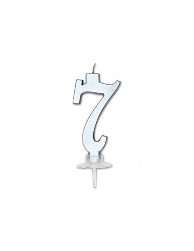 CANDELA NUMERO 7 CERA ITALIC METAL ARGENTO 7CM