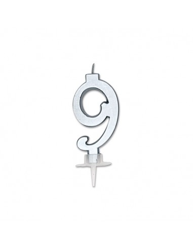 CANDELA NUMERO 9 CERA ITALIC METAL ARGENTO 7CM