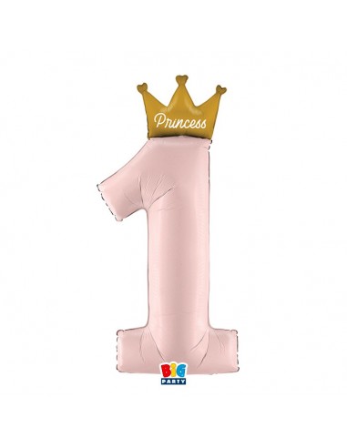 PALLONE MYLAR NUMERO N. 1 ROSA CON CORONA PRINCESS 117CM -