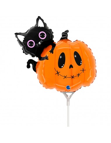 PALLONE MYLAR MINISHAPE 14" GATTO NERO CON ZUCCA 35CM