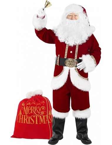 COSTUME DI BABBO NATALE LUSSO IN VELLUTO E PELUCHE CON CAPPUCCIO TG. XL