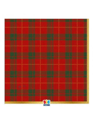 16 TOVAGLIOLI 33X33 NATALE TARTAN GOLD BORDO ORO METAL -