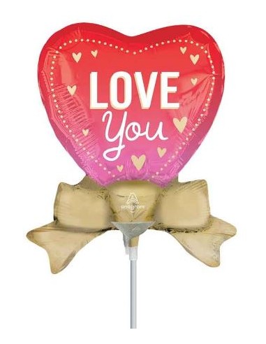 PALLONE MYLAR MINI CUORE 9" LOVE YOU CON FIOCCO 23CM -