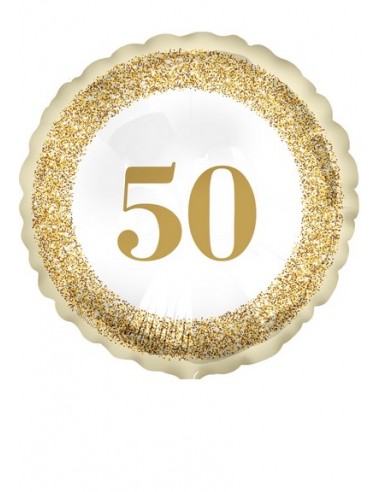 PALLONE MYLAR 18" 50 ANNI ANNIVERSARIO GLITTER GOLD 45CM 1PZ -